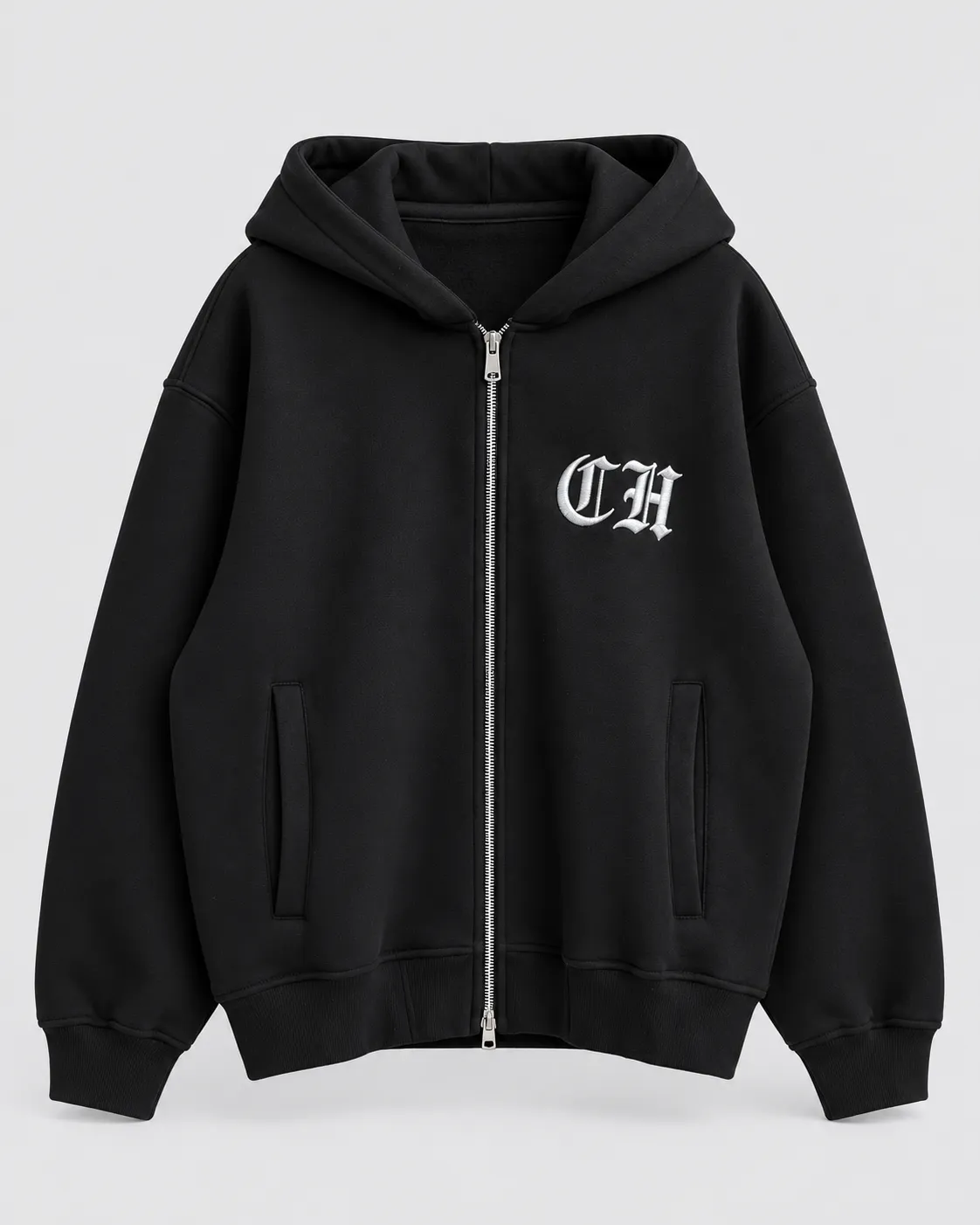 Minimal black zip hoodie